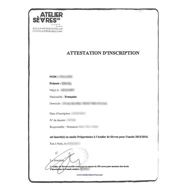 Enrolment Certificate FR French