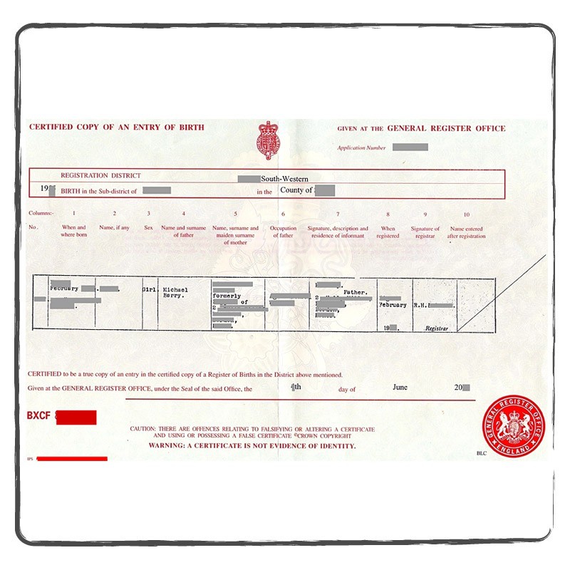 Birth certificate (short)